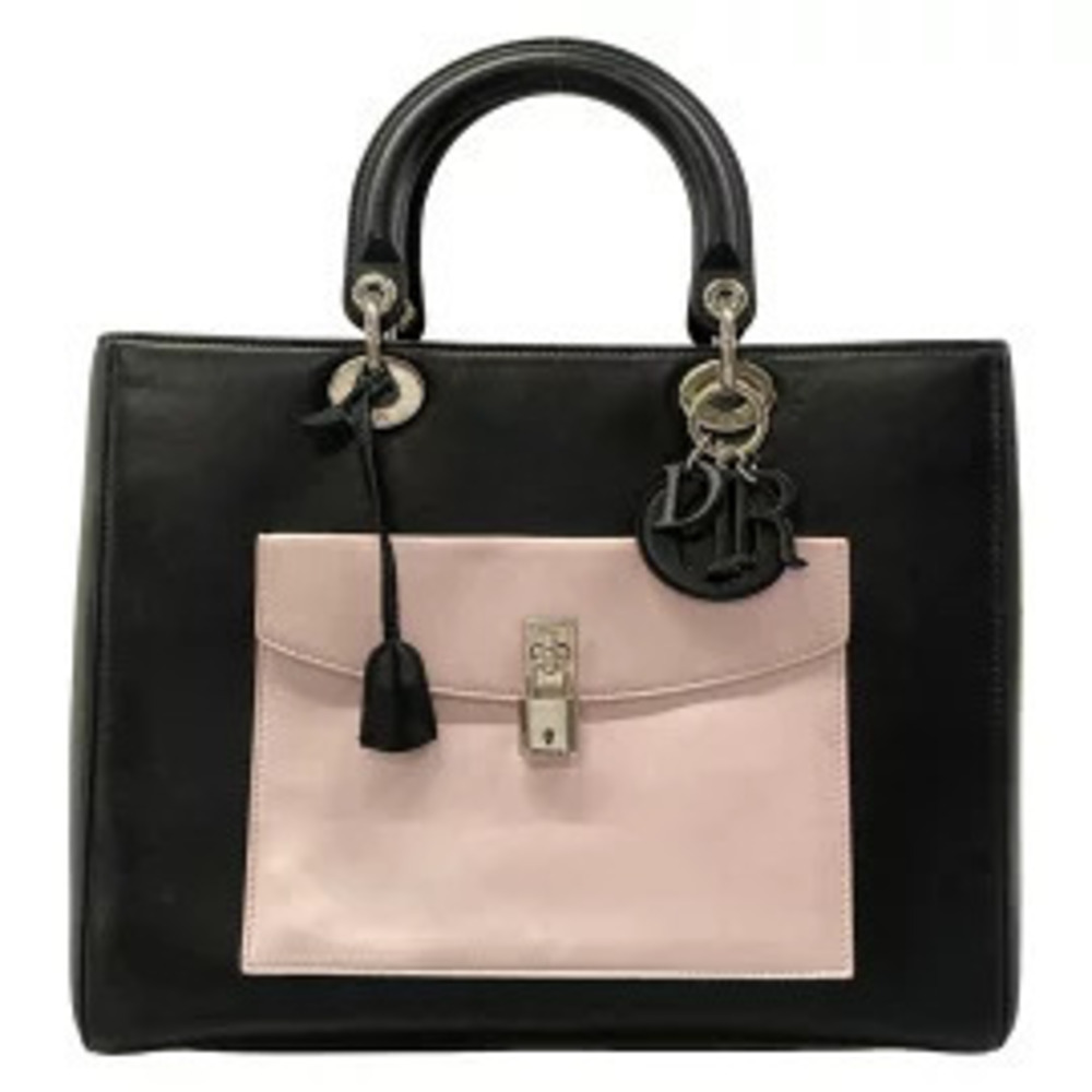 Christian Dior Lady Bag Handbag Pockets Black x Pink Green Leather